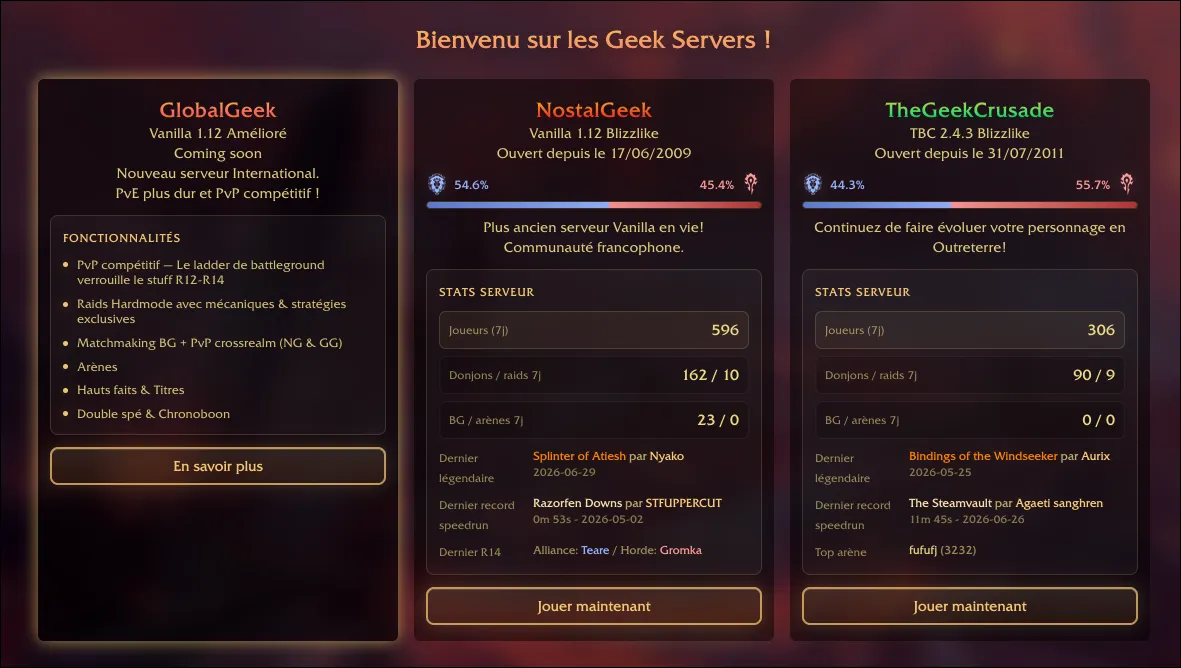 Illustration du serveur GeekServers - NG & TGC - WoW 1.12 et WoW 2.4.3 depuis 2009 !